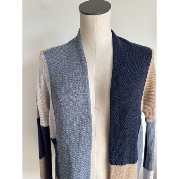 Lucky Brand Open Cardigan Sweater Blue Tan Wool Cashmere Viscose Blend XS - Picture 9 of 12